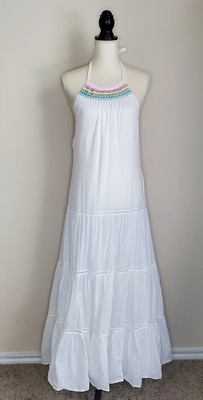 J.Crew White Embroidered Tiered Halter Maxi Dress XXS